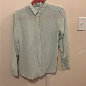 Everlane mint green silk shirt